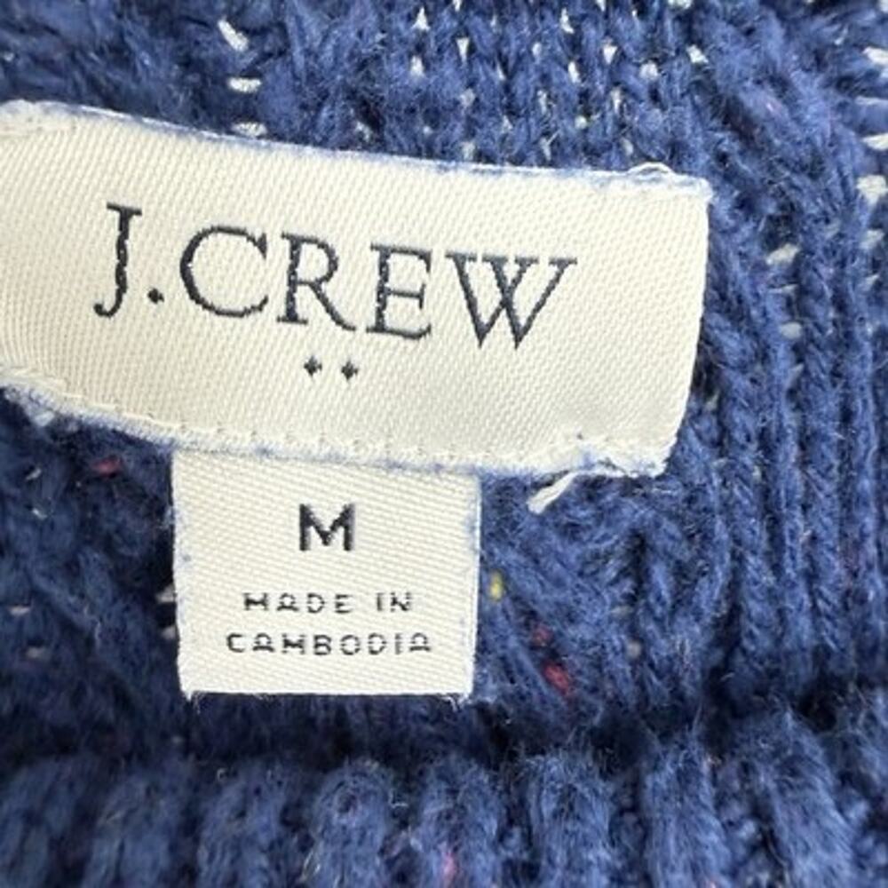 J Crew Women Fisherman Sweater Medium Blue Flecked Cable knit Crew Pullover - Picture 7 of 8